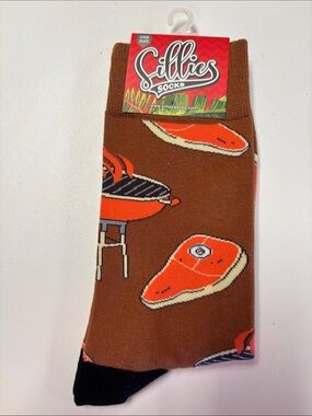Sillies Men's Brown Novelty Grill & Steak Socks